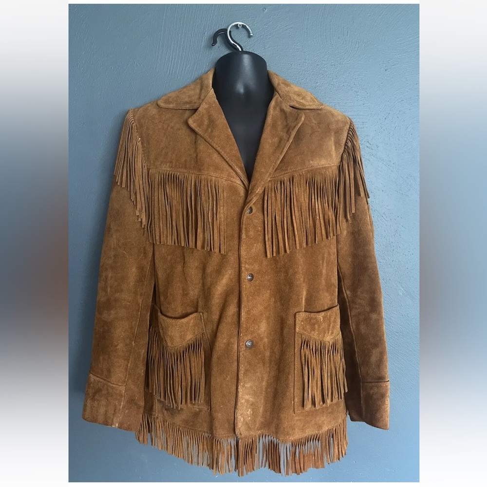 Vintage Schott Size 40 Rancher Western Fringe Brown Suede Leather Jacket Coat